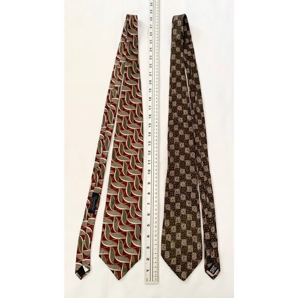 OSCAR DE LA RENTA 2 Pc Men’s Neck Tie Silk, Red & Olive Green, Olive Green & Tan - Picture 4 of 8